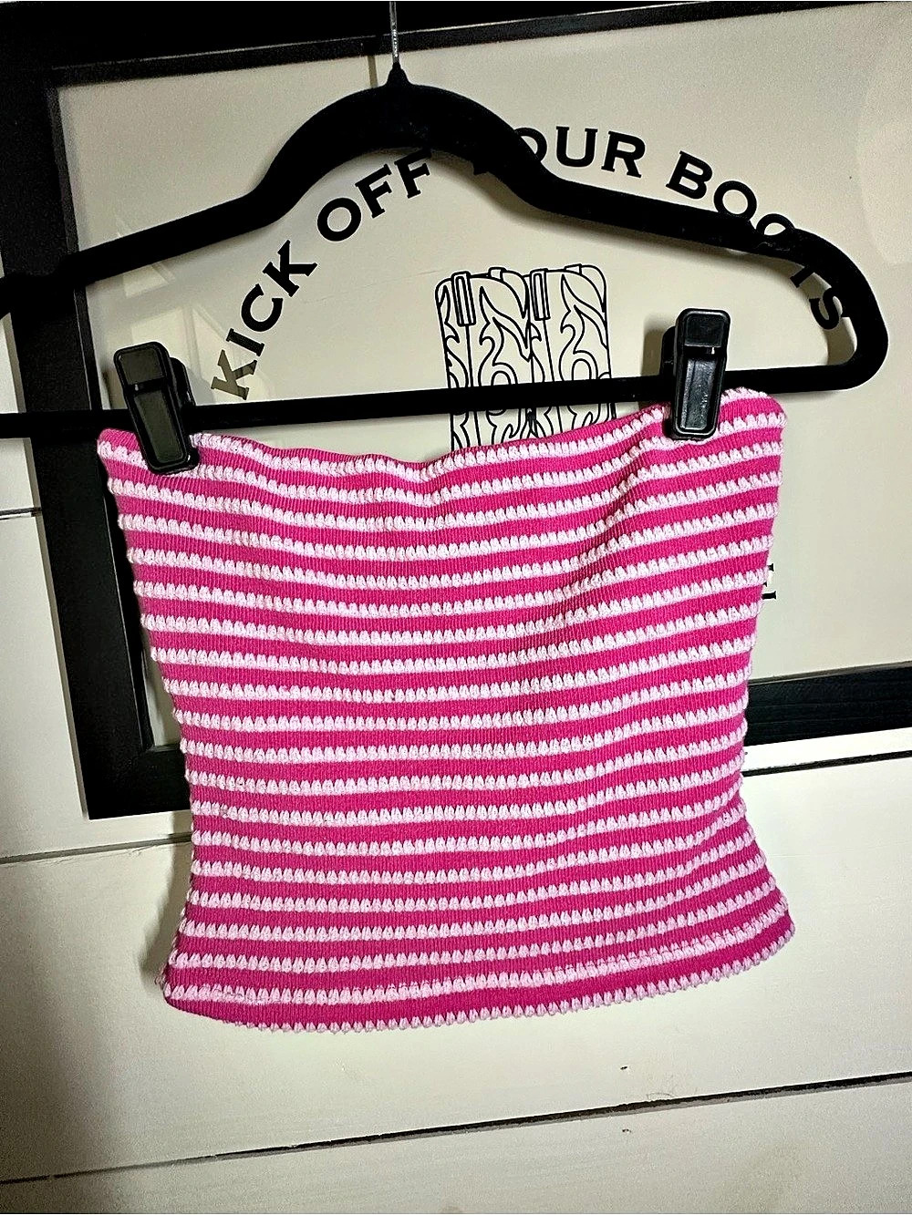 Princess Polly Millert Tube Top Pink Striped Crop Top Pink & White US 4